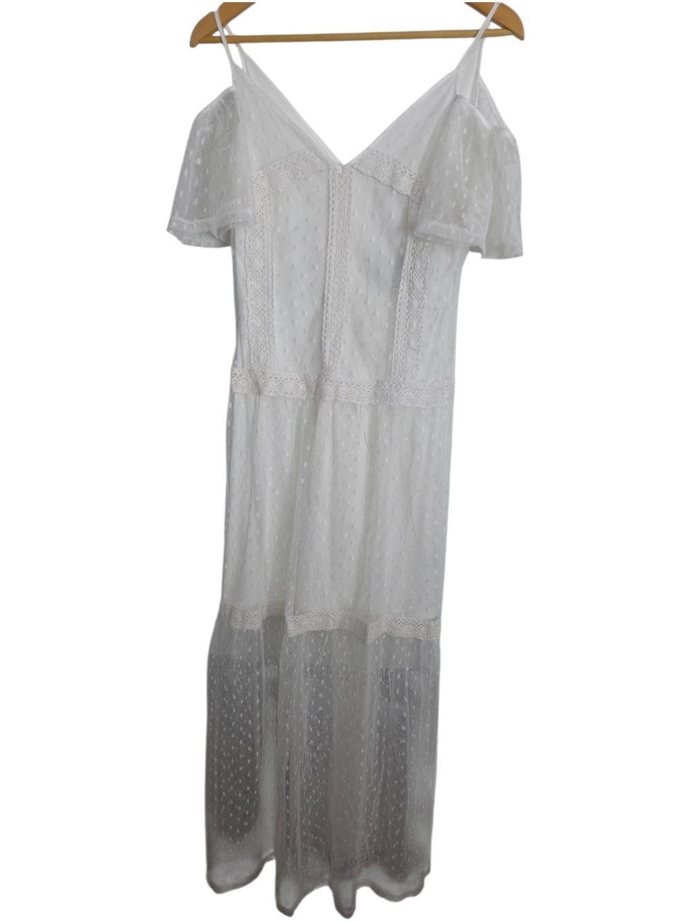 Disney White Lace Tiered Maxi Dress with Cold-Shoulder Sleeves